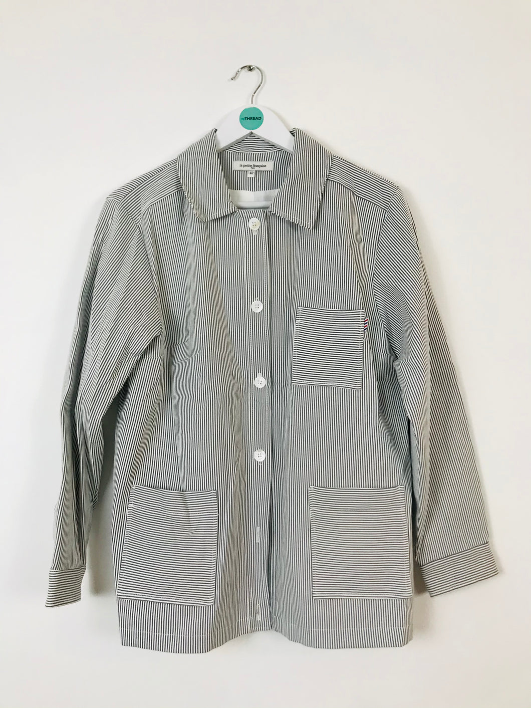La Petite Francaise Womens Hickory Stripe Work Jacket | 42 UK14 | Grey