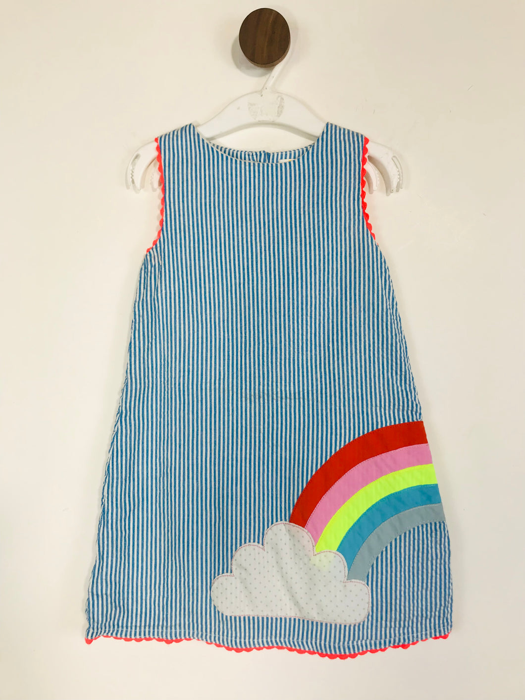 Boden Kid's Striped Rainbow Print A-Line Dress | 2-3 Years | Blue