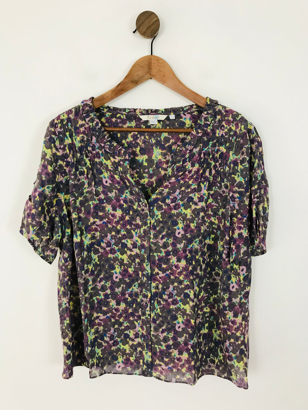 Boden Women's Floral Frill Shirt Blouse | UK16 | Purple