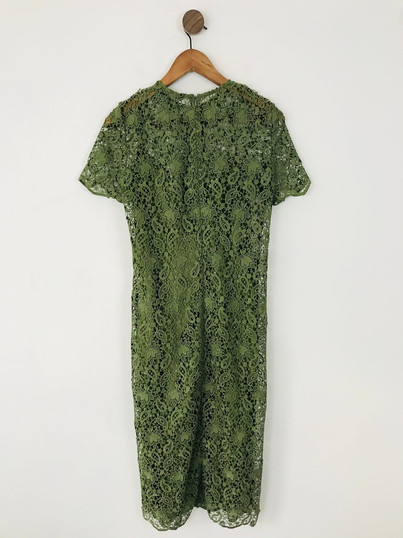 Zara Women's Floral Lace Midi Dress | L UK14 | Khaki Green ReThread Zara Women's Floral Lace Midi Dress | L UK14 | Khaki Green ReThread