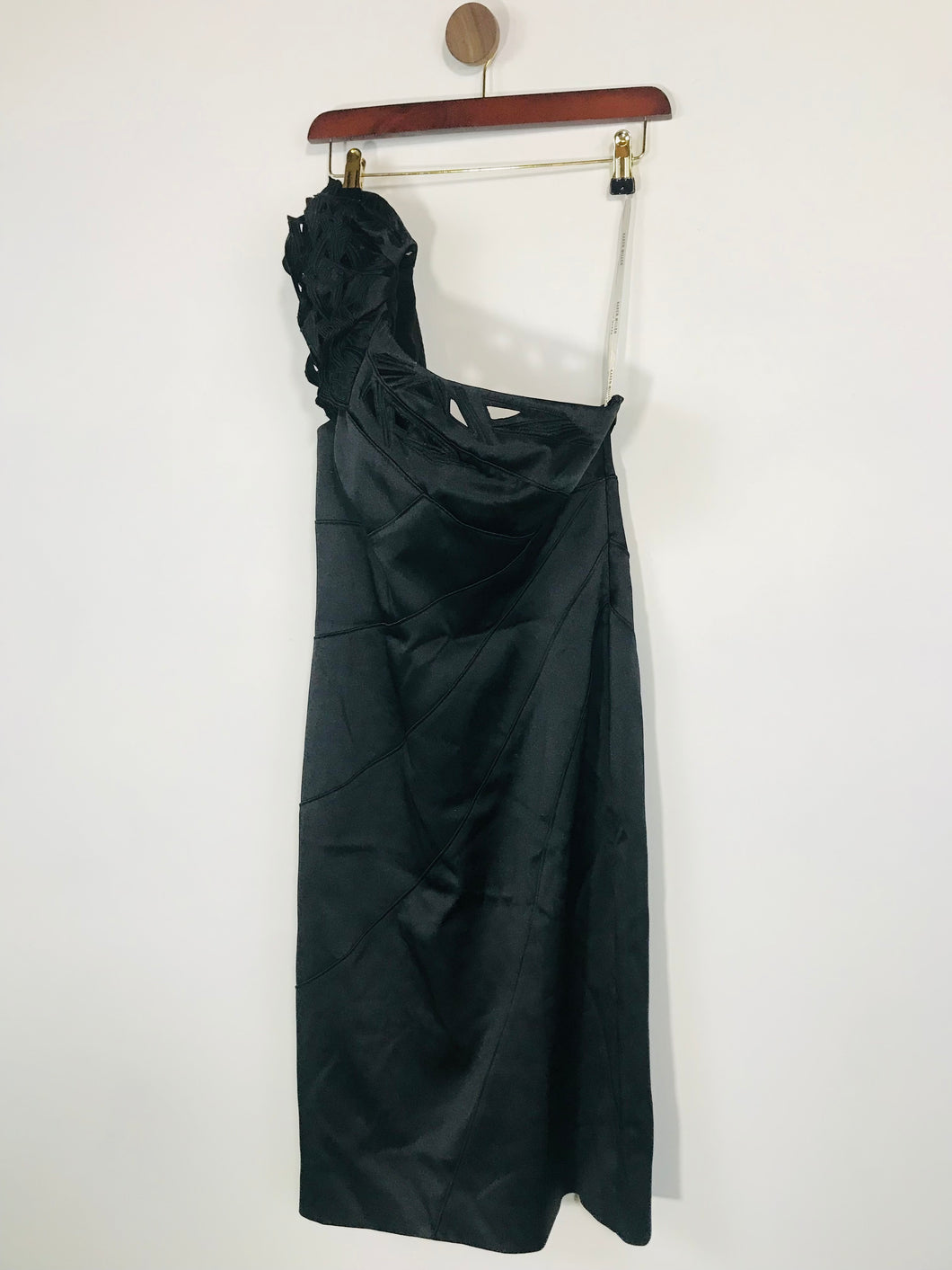 Karen Millen Women's Asymmetrical Fitted Bodycon Dress | UK12 | Black