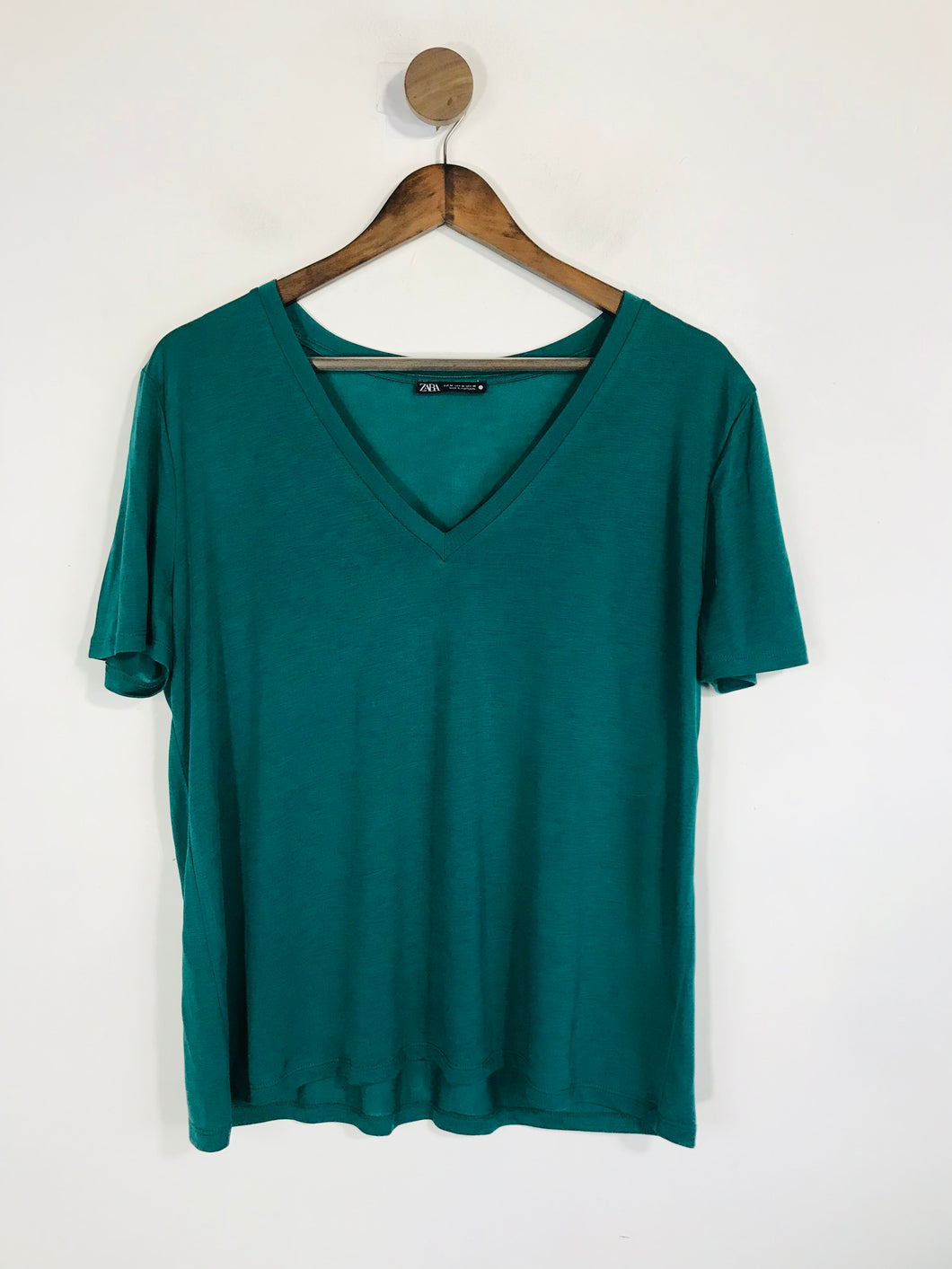 Zara Women's V-Neck T-Shirt | M UK10-12 | Green