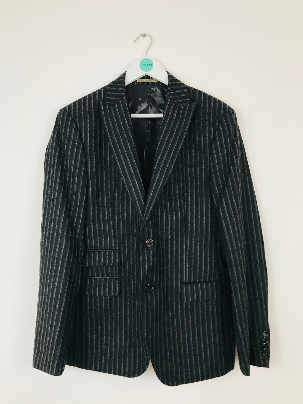 Zara Man Men’s Wool Stripe Suit Jacket Blazer | EU52 UK42 XL | Grey