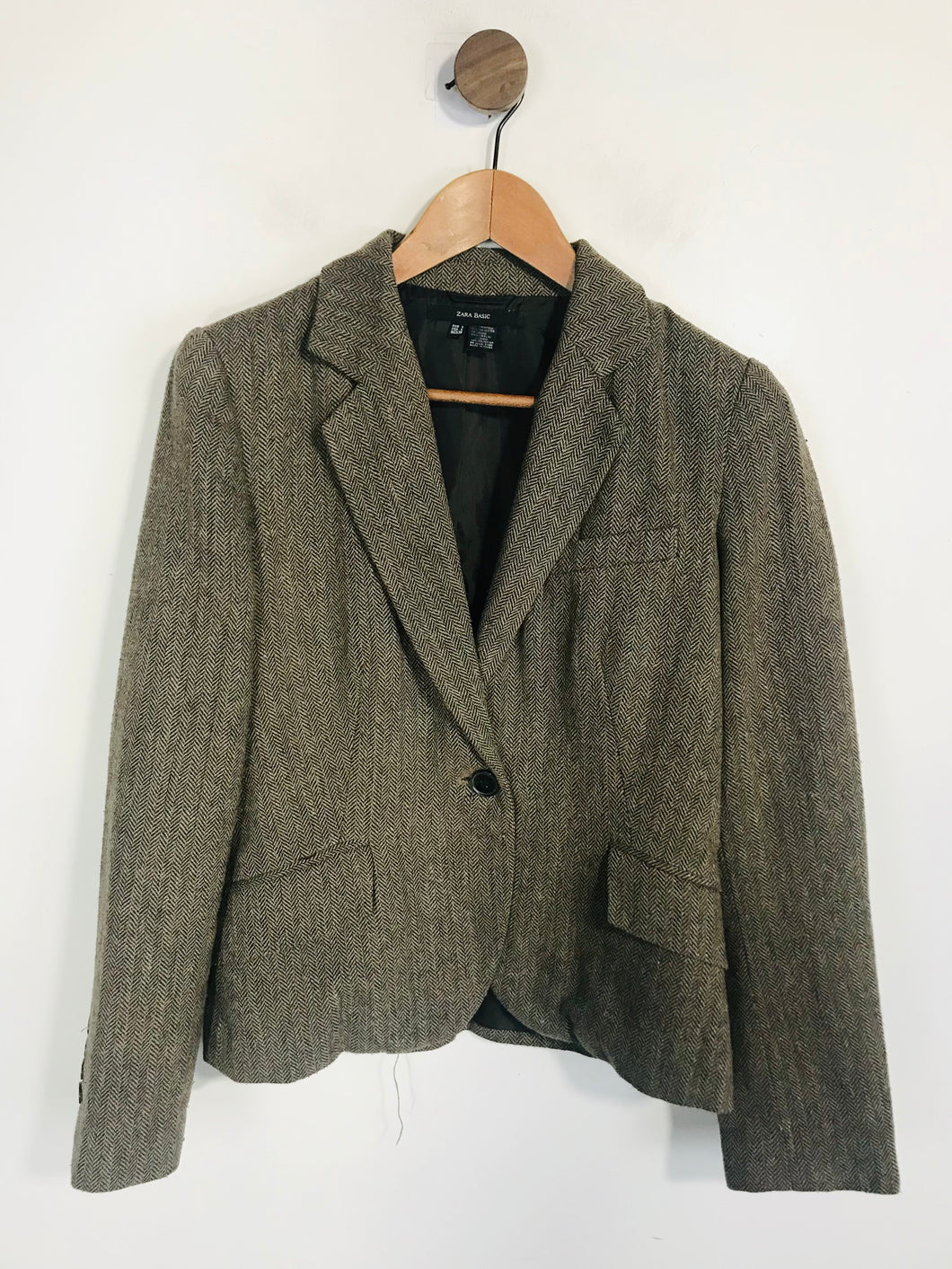 Zara Women's Tweed Smart Blazer Jacket | L UK14 | Brown