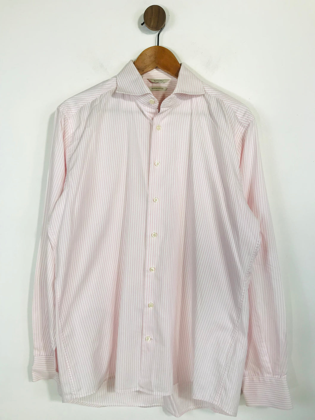 Suitsupply Men's Striped Egyptian Cotton Button-Up Shirt | 16.5 | Pink