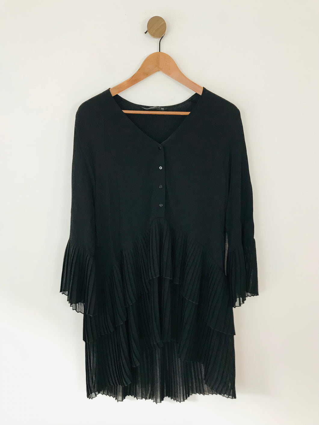 Zara Women's Pleated Button-Up Mini Dress | XS UK6-8 | Black