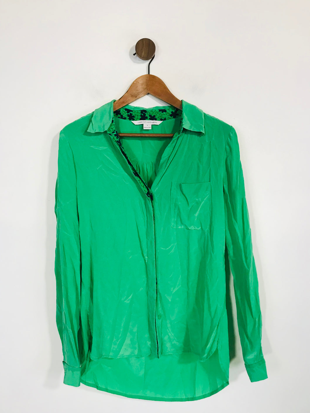 Diane von Furstenberg Women's Silk Floral Button-Up Shirt | 4 UK8 | Green