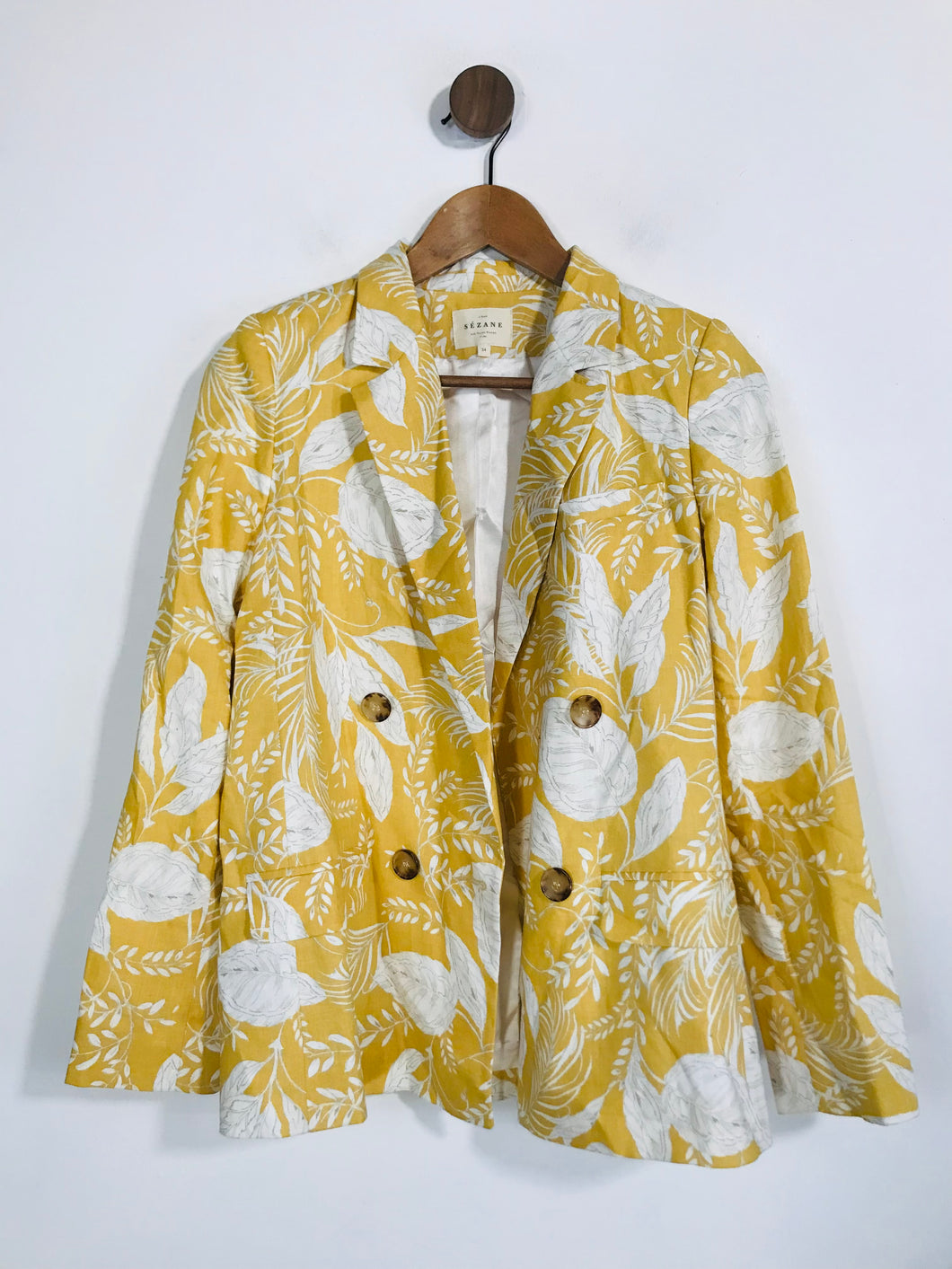 Sezane Women's Linen Floral Blazer Jacket | EU34 UK6 | Yellow