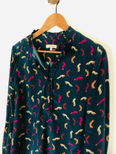 Load image into Gallery viewer, Hobbs Women&#39;s Frill Collar Fox Print Button-Up Shirt | UK10 | Blue
