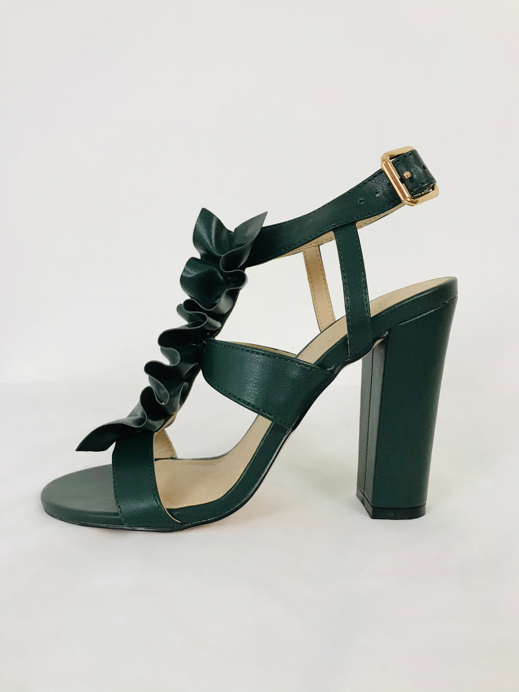 Kurt Geiger Women’s Leather Ruffle Heeled Sandals | 38 UK5 | Green