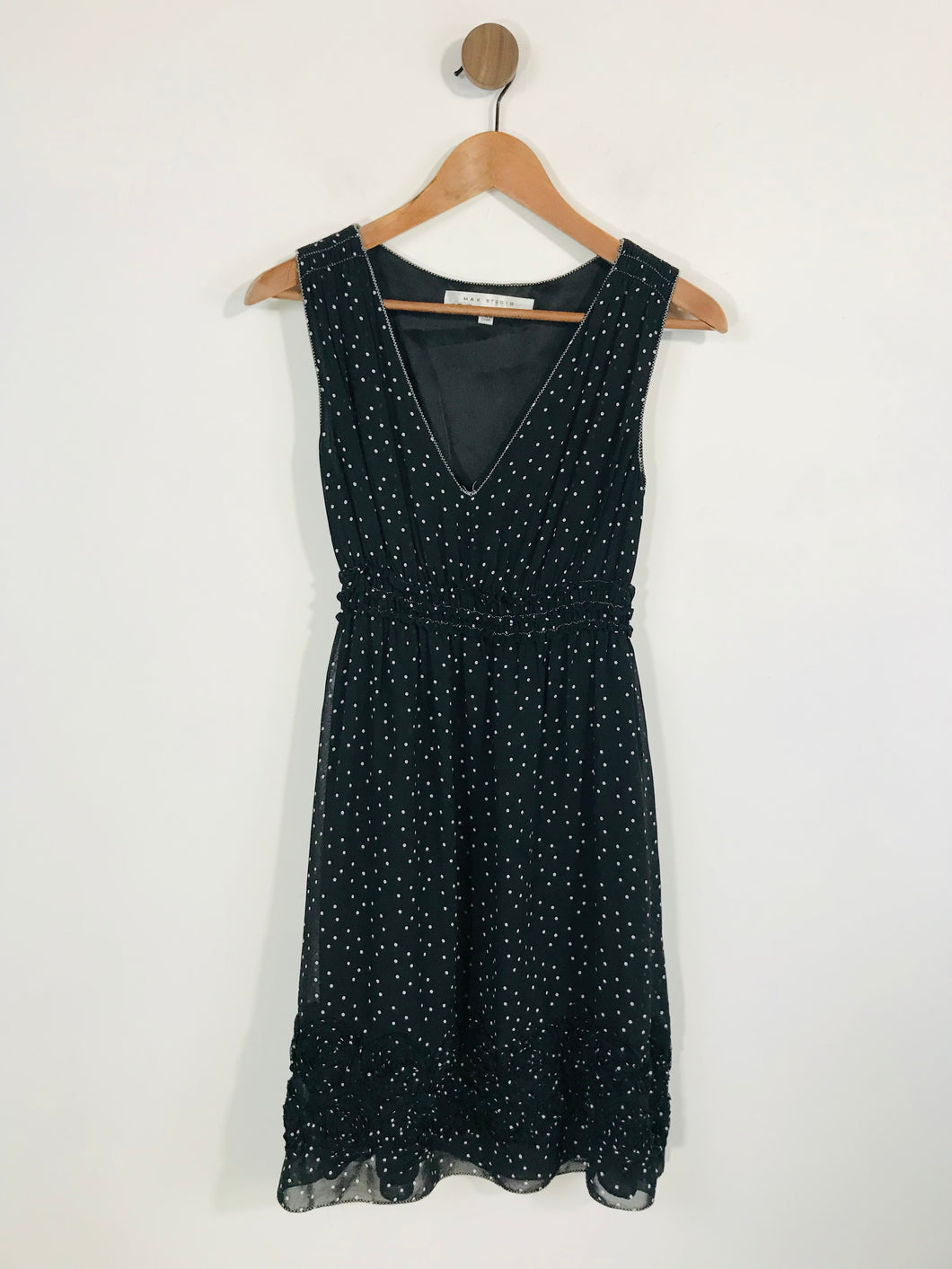 Max Studio Women's Polka Dot Ruffle A-Line Dress | S UK8 | Black