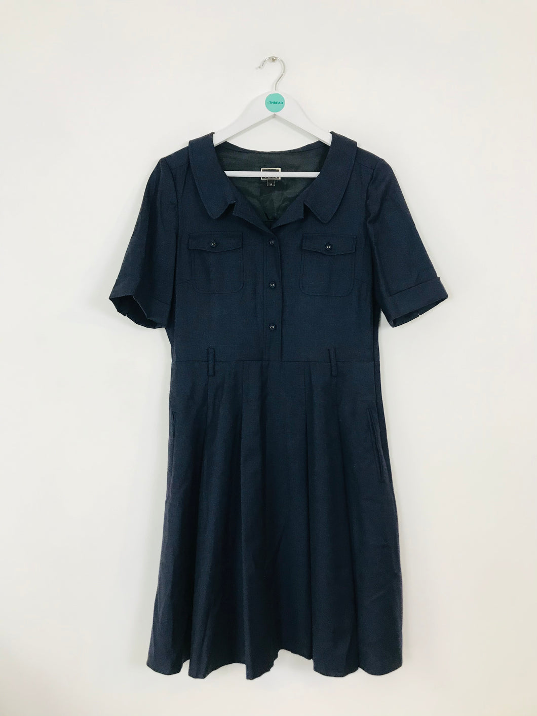 Hobbs NW3 Women’s Wool Pleated A-Line Dress | UK12 | Navy Blue