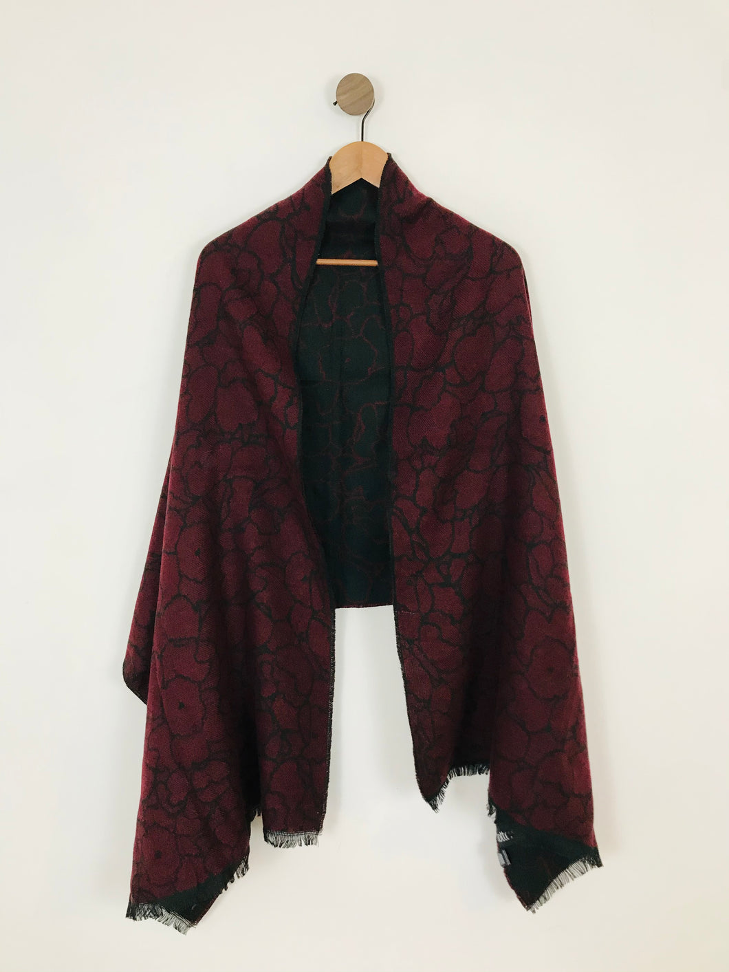 Hotter Women’s Intarsia Knit Shawl Wrap Scarf | Large | Burgundy Red Black