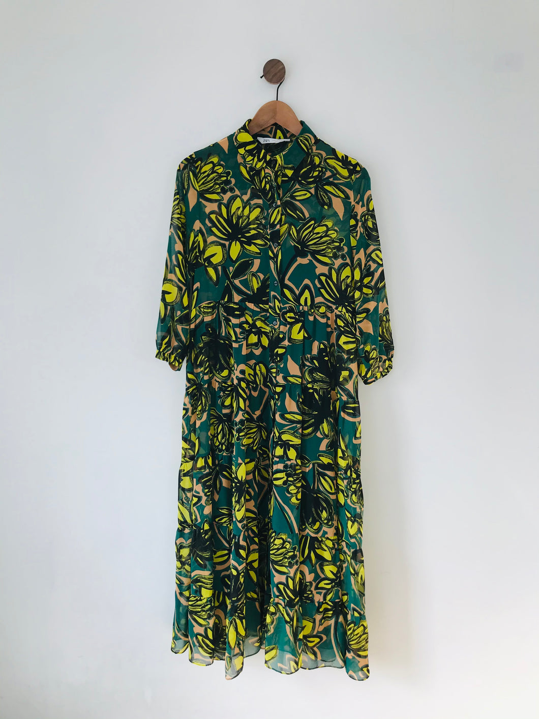 Zara Women’s Floral Oversized Gathered Maxi Dress | M UK10-12 | Multicolour