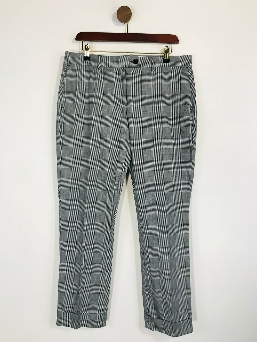 Aquascutum Women's Check Gingham Smart Trousers | IT44 UK12 | Grey
