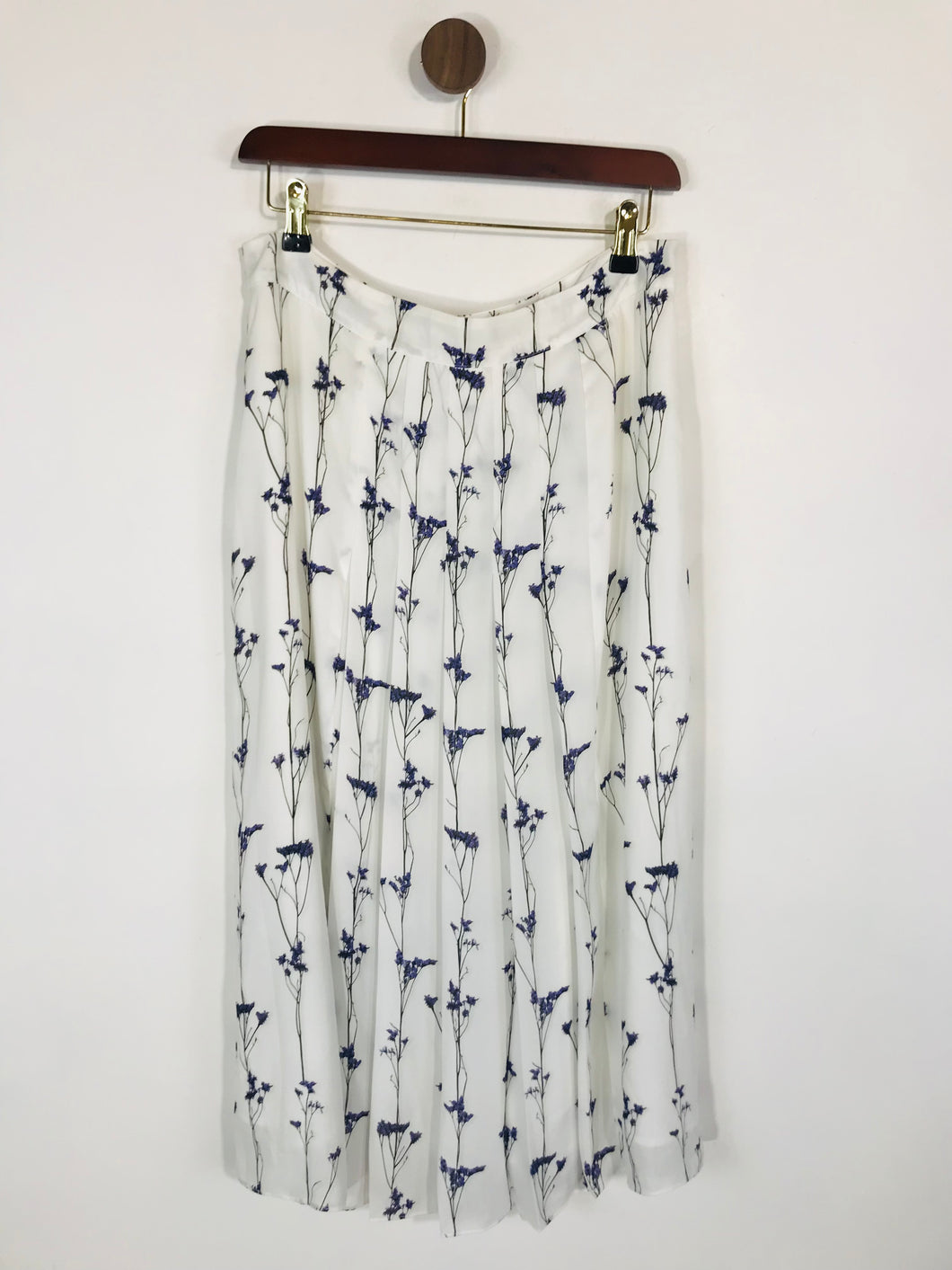Reiss Women's Floral Pleated Midi Skirt | UK14 | White
