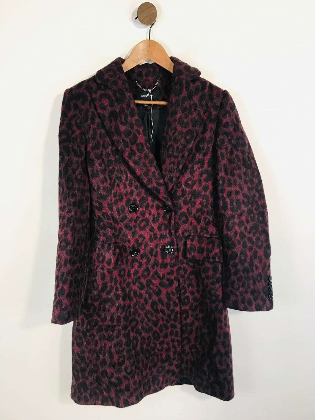Karen Millen Women's Wool Alpaca Leopard Print Overcoat | UK10 | Red