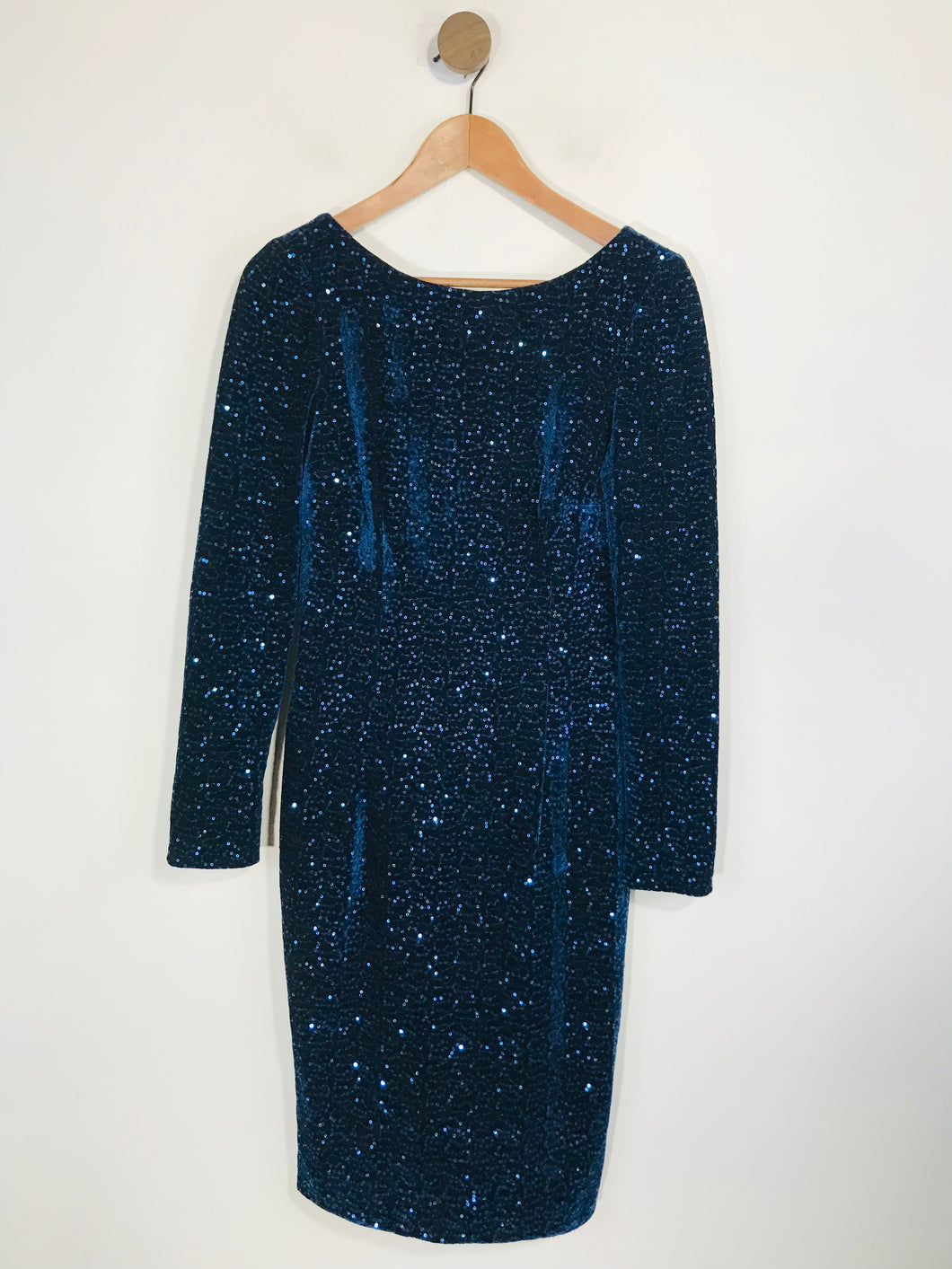 Hobbs Women's Velvet Sequin Bodycon Dress | UK10 | Blue