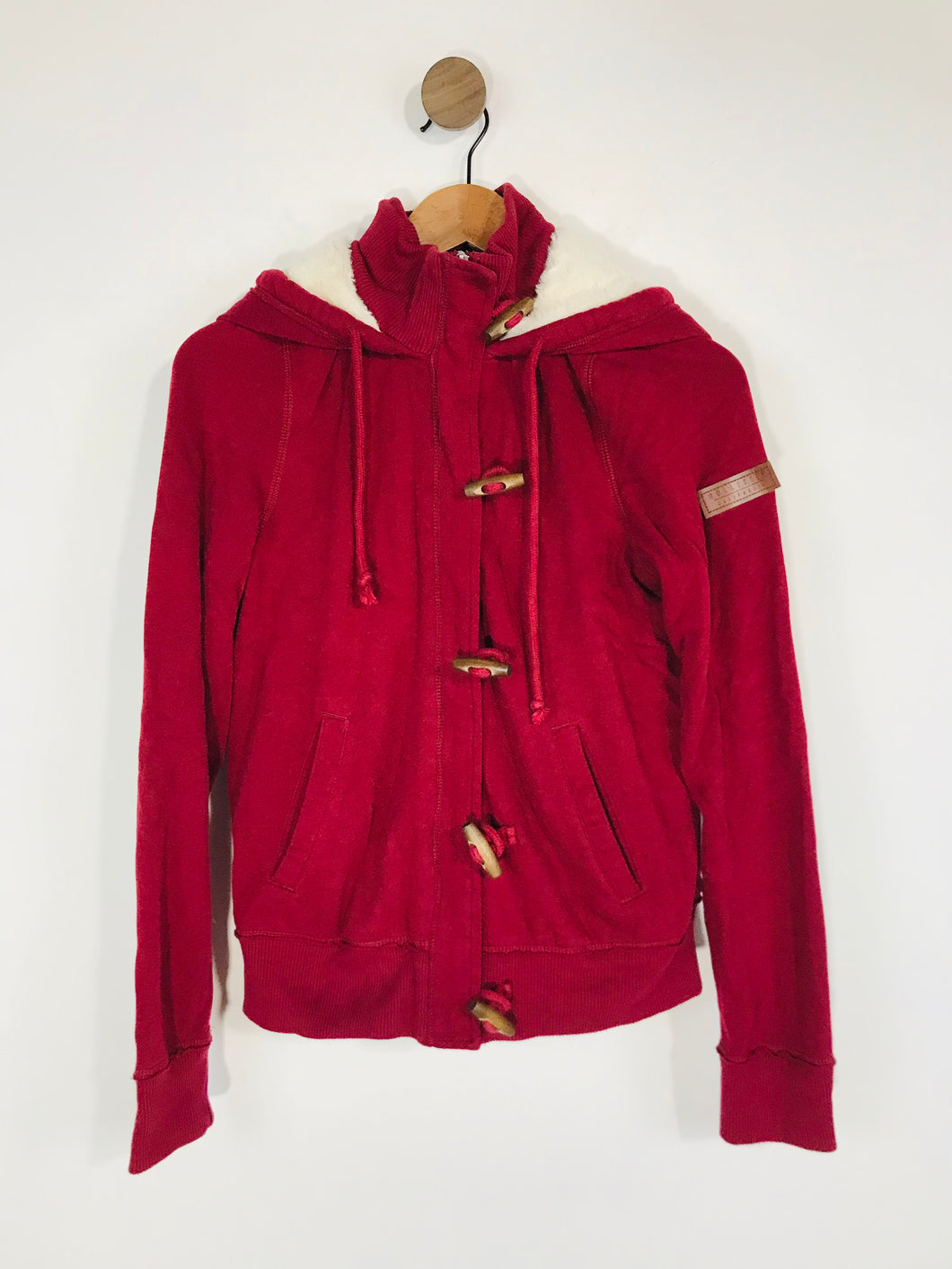 Hollister Women's Toggle Faux Fur Hoodie | UK8 | Red