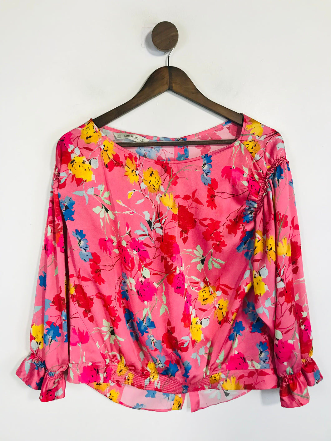 Zara Women's Floral Balloon Sleeve Blouse | S UK8 | Pink