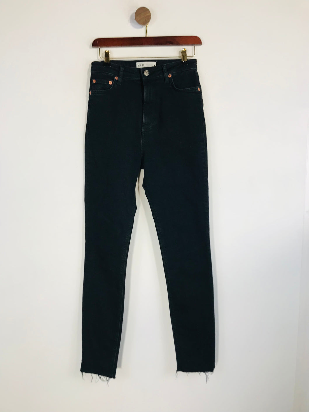 Zara Women's Distressed Hem Slim Jeans | EU36 UK8 | Black