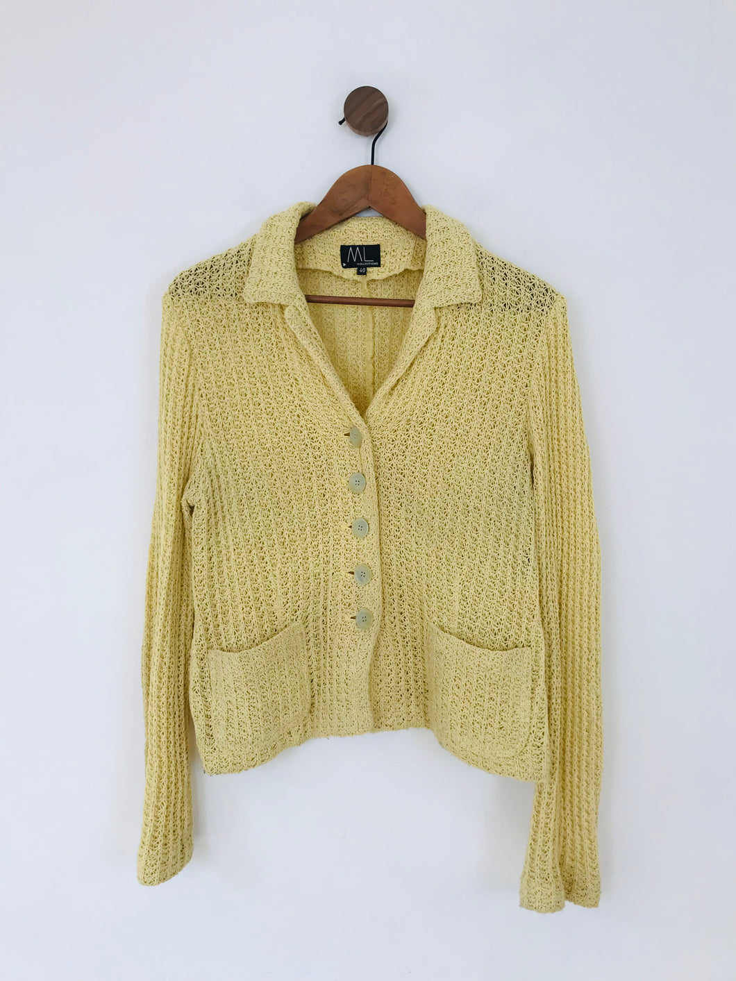ML Collections Women's Loose Knit Button Up Cardigan | UK12 | Yellow