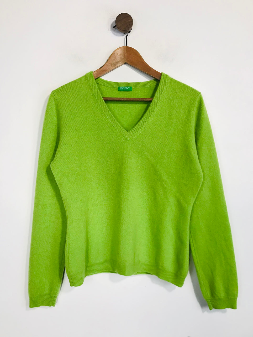 United Colors of Benetton Women's Cashmere V-Neck Jumper | M UK10-12 | Green