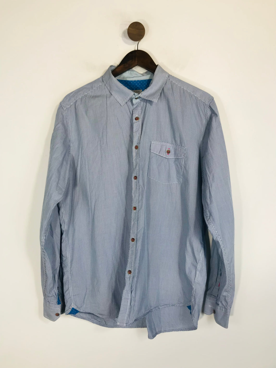 Ted Baker Men's Check Gingham Button-Up Shirt | 6 | Blue