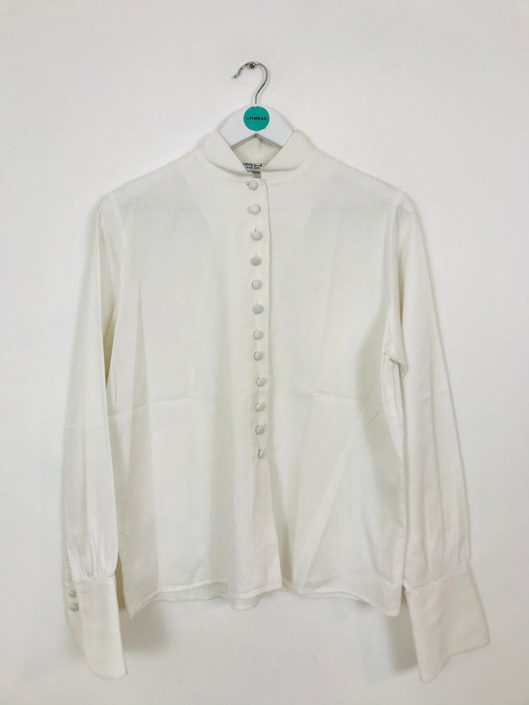 Rene Hazan Women’s Button Collarless Shirt | 44 UK16 | White