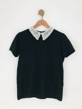 Load image into Gallery viewer, Sandro Women&#39;s Lace Collar T-Shirt | UK10 | Black
