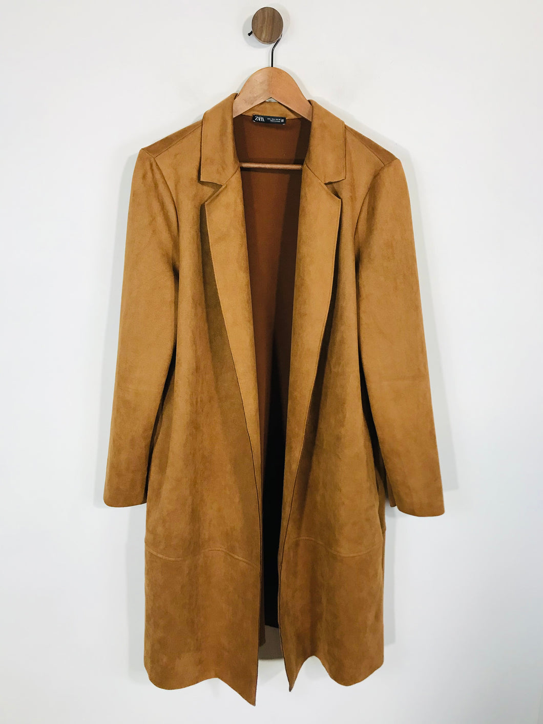 Zara Women's Suede Overcoat Coat | L UK14 | Brown