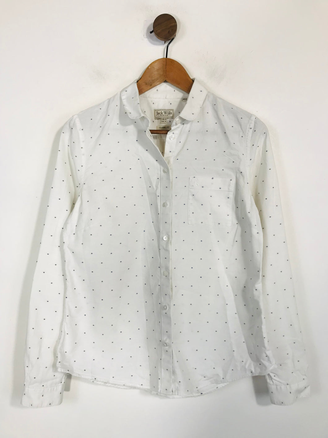 Jack Wills Women's Cotton Polka Dot Button-Up Shirt | UK12 | White