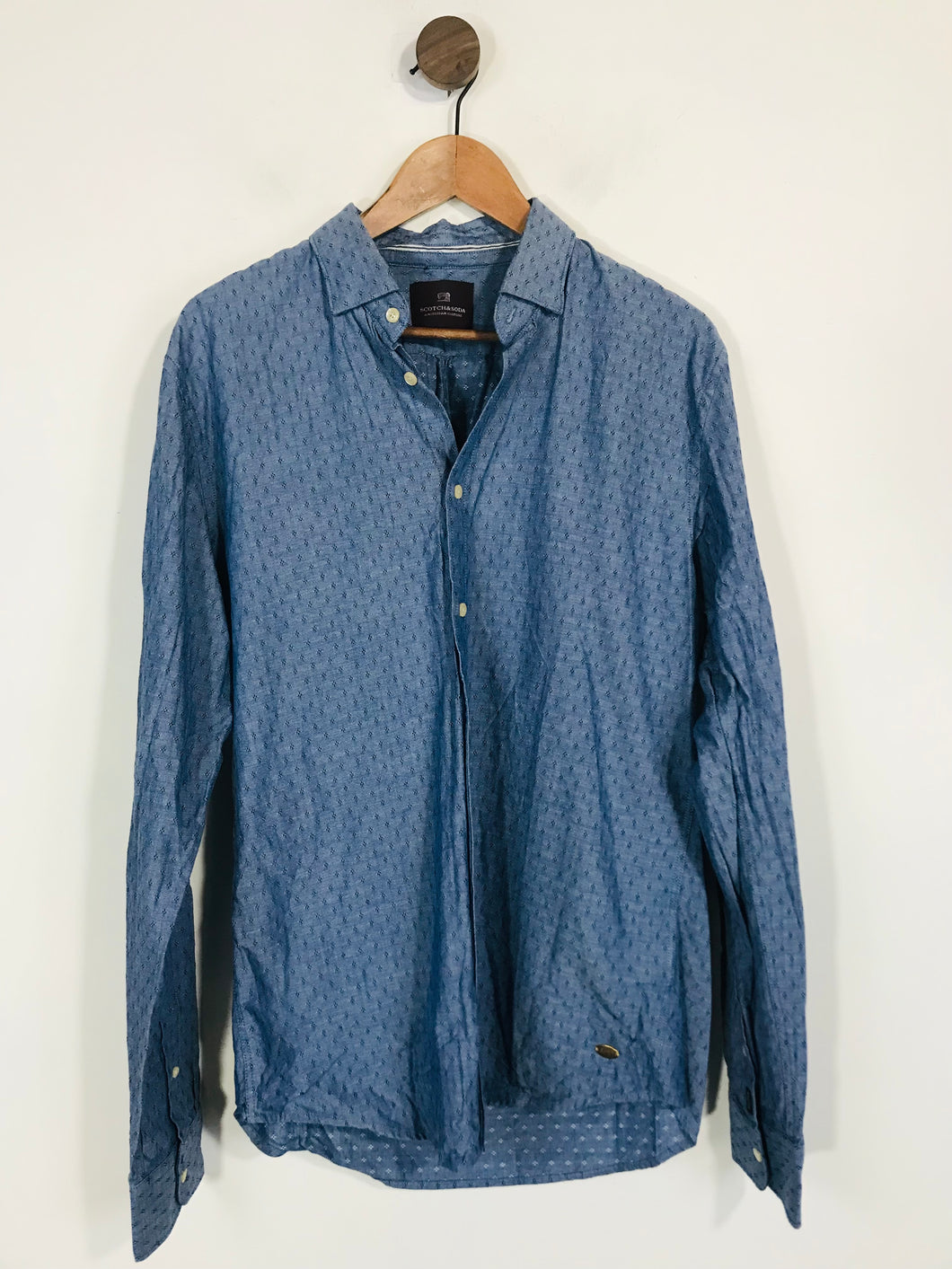 Scotch & Soda Men's Cotton Button-Up Shirt | L | Blue