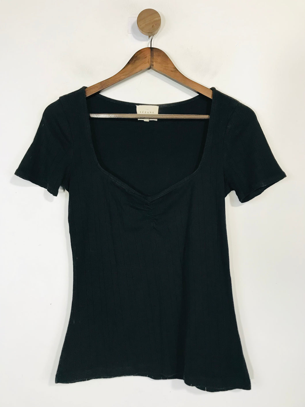 Sezane Women's Striped T-Shirt | S UK8 | Black