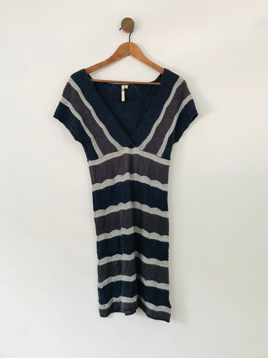 White Stuff Women's Striped Knit A-Line Dress | UK12 | Blue