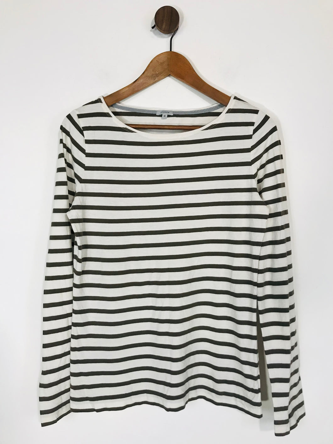 Jigsaw Women's Striped Long Sleeve T-Shirt | M UK10-12 | White