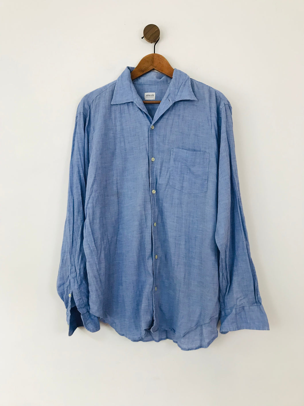 Armani Collezioni Men's Lightweight Button-Up Shirt | L | Blue