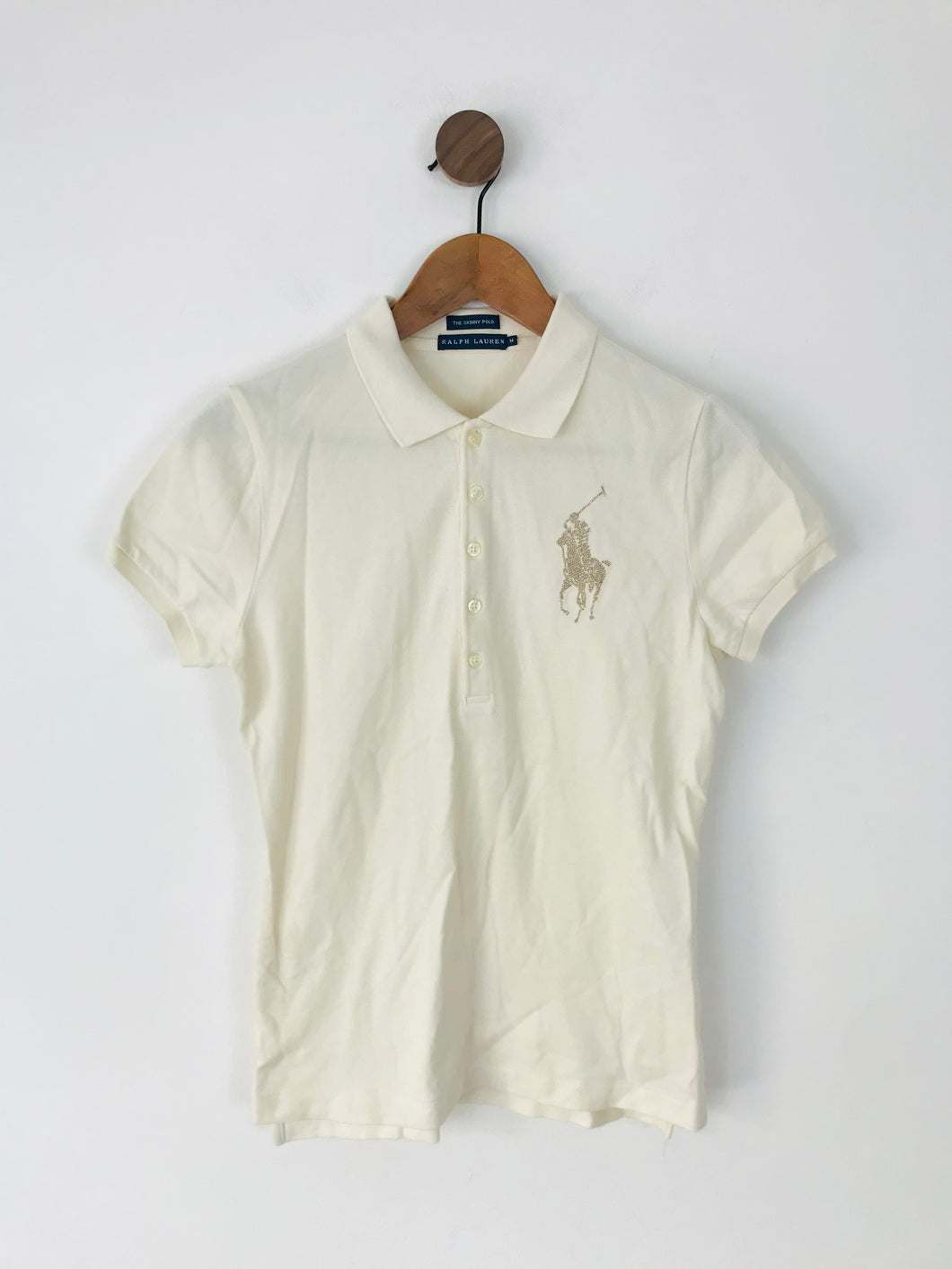 Ralph Lauren Women’s Skinny Polo Shirt Top | M | Cream White