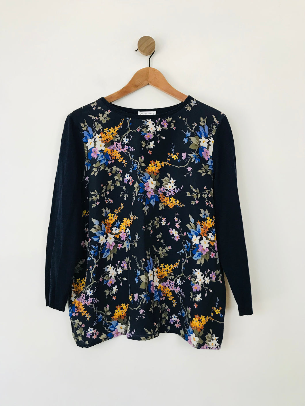 Warehouse Women's Floral Panel T-Shirt | UK16 | Blue