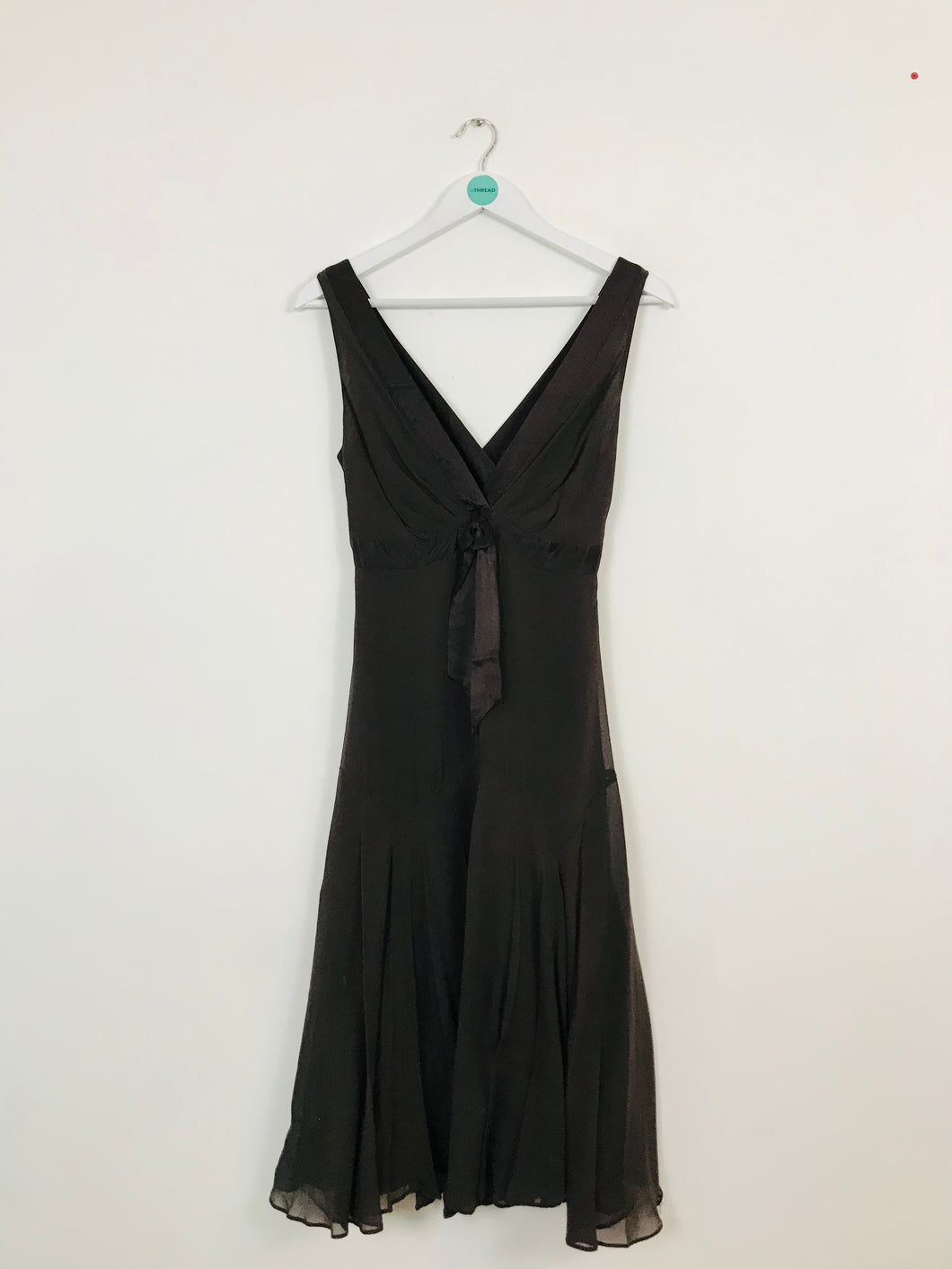 Ted Baker Women’s Silk V-Neck A-Line Midi Dress | 2 UK10 | Brown