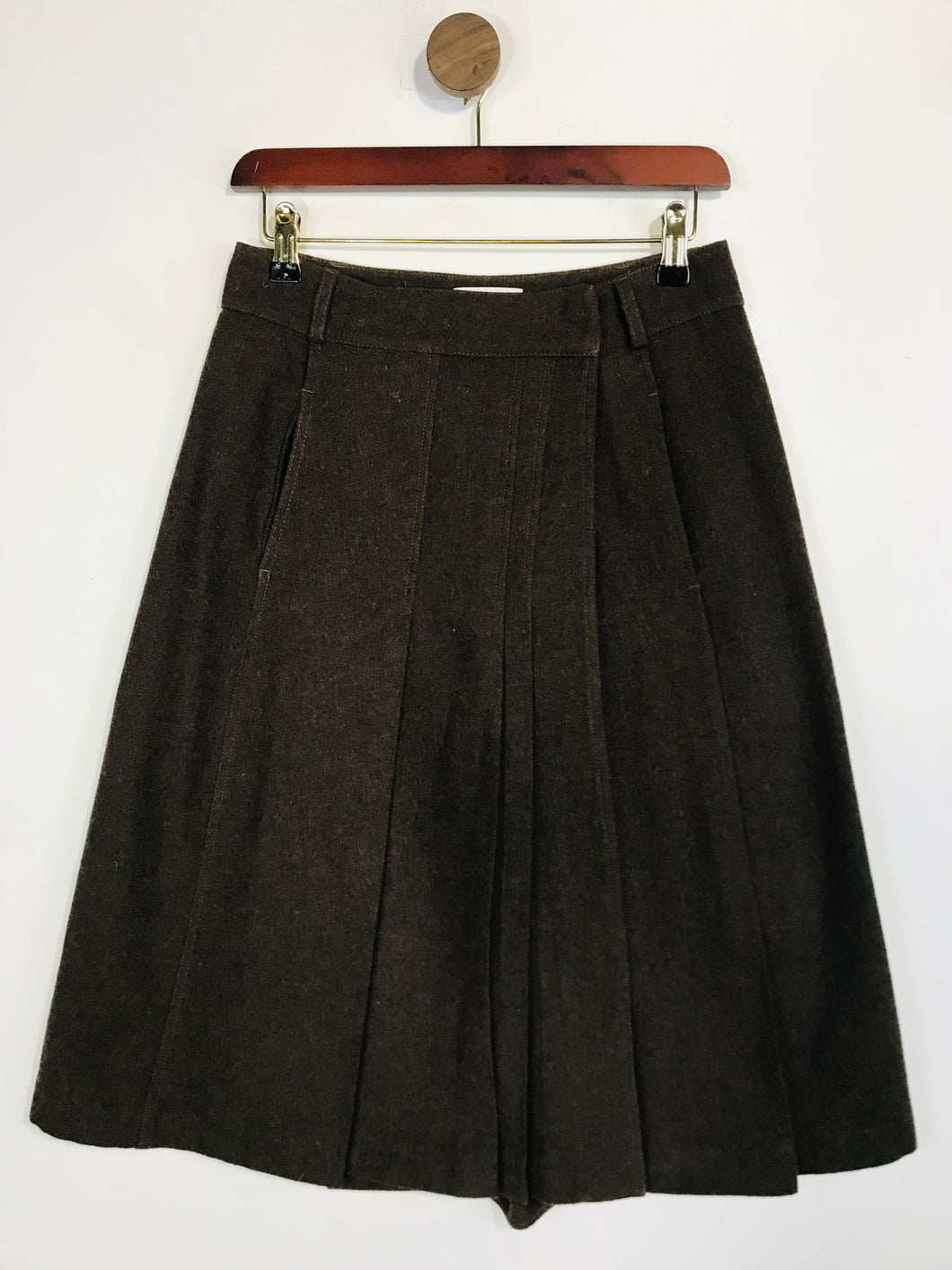 Intropia Women's Wool Pleated Midi Skirt | EU36 UK8 | Brown