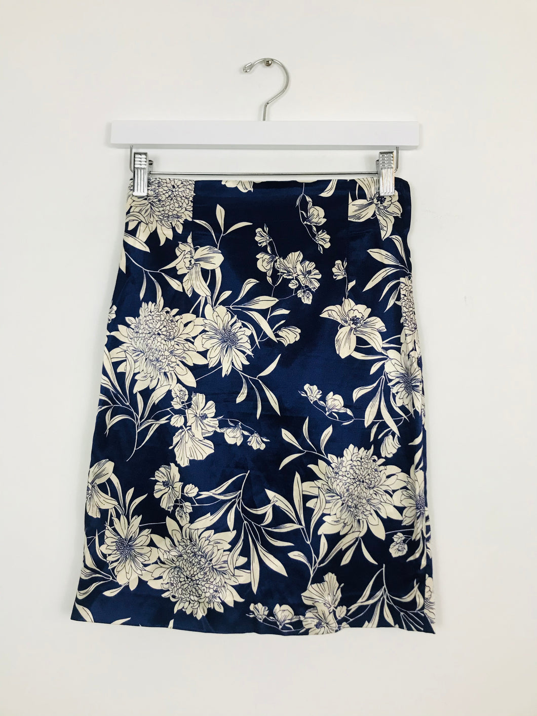 Zara Womens Floral High Waisted Pencil Skirt | UK 8 | Blue and white