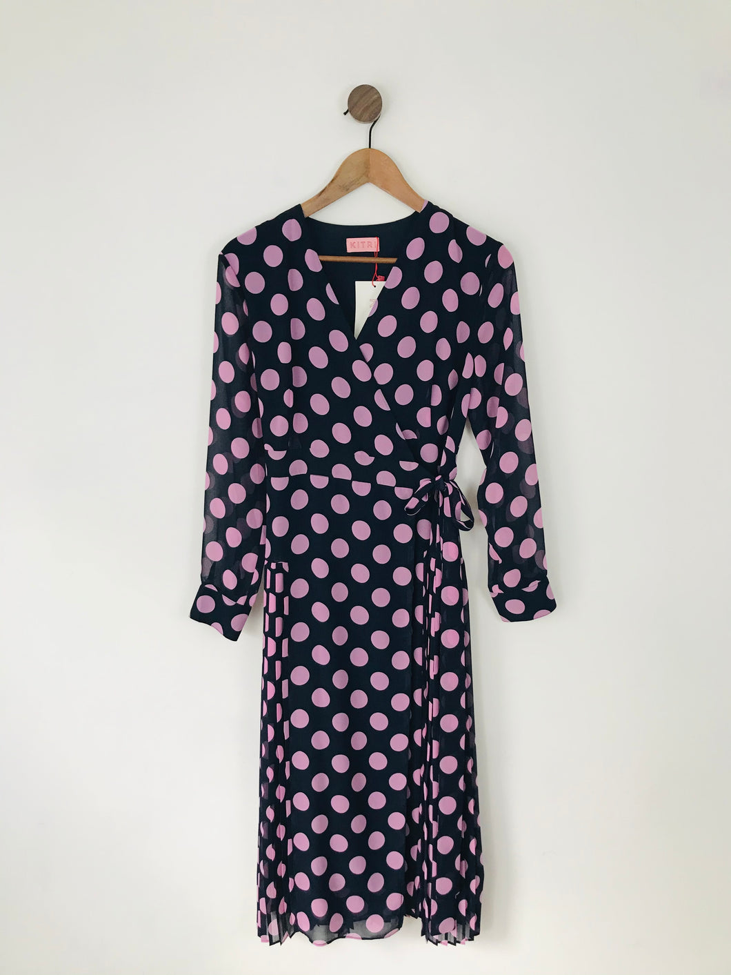 Kitri Women’s Polka Dot Midi Wrap Dress NWT | UK10 | Navy Blue Pink