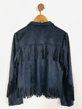 Load image into Gallery viewer, Jayley Women&#39;s Faux Suede Fringe Western Button-Up Shirt | M UK10-12 | Blue
