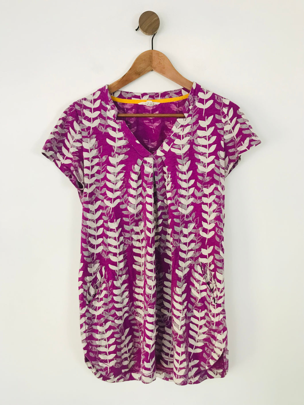 White Stuff Women's Leaf Print V-Neck T-Shirt  | UK8 | Purple