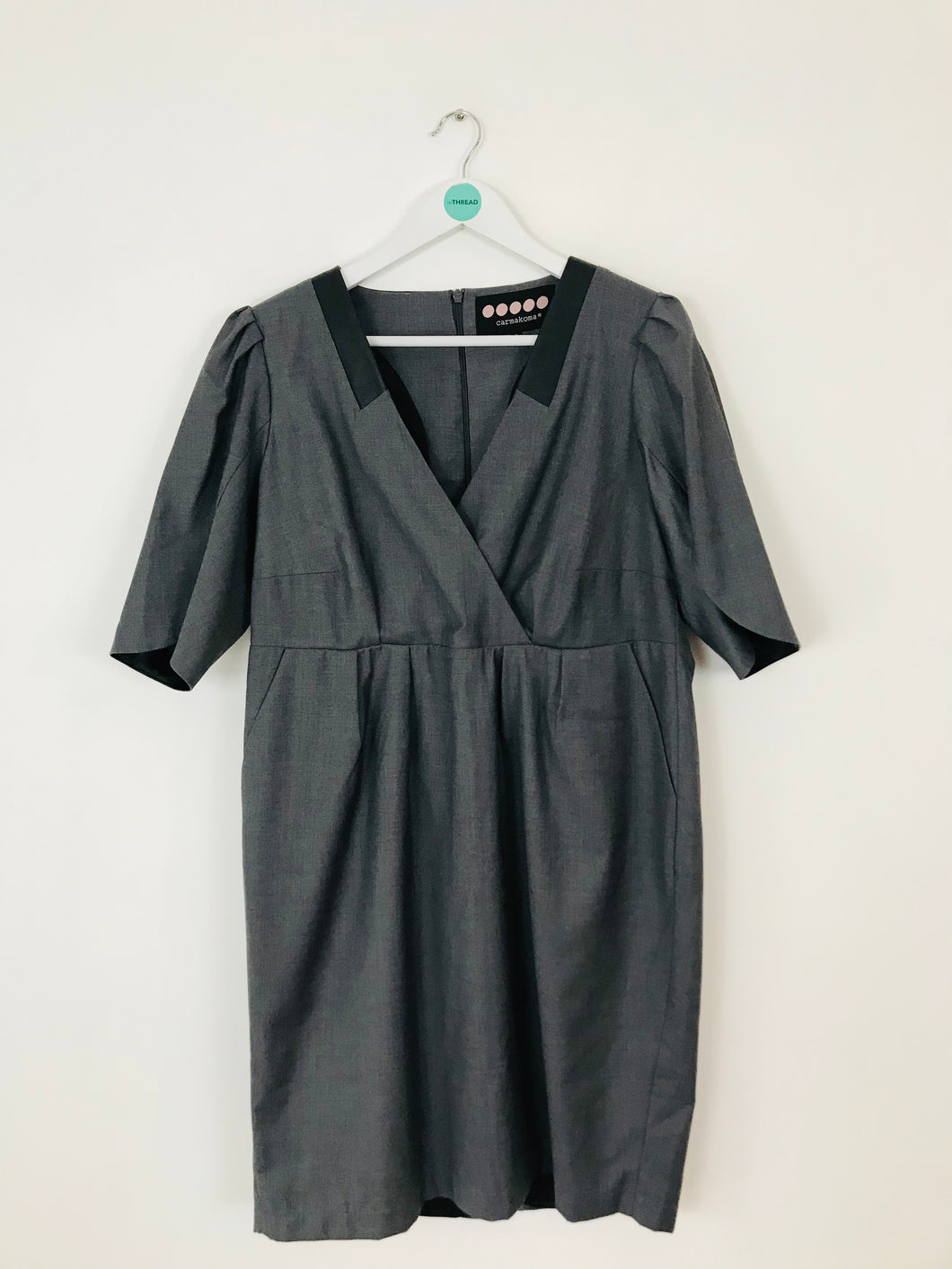 Carmakoma Women’s Oversized V-Neck Wrap Pleated Dress | Plus S UK16 | Grey
