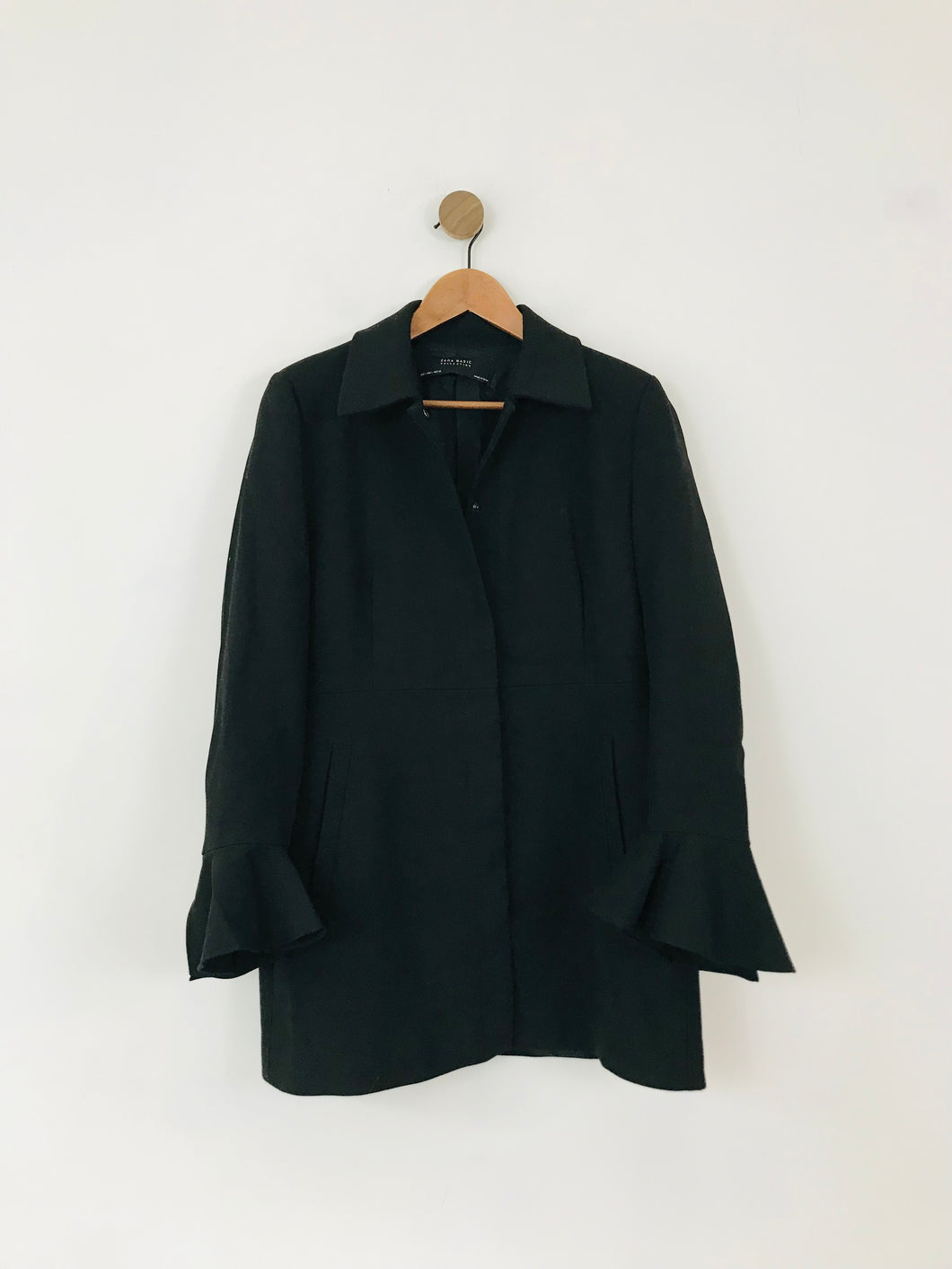 Zara Women's Longline Bell Sleeve Blazer Jacket | L UK14 | Black