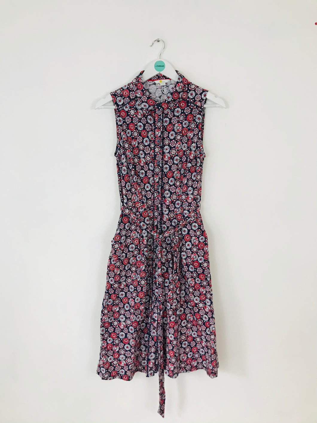 Boden Women’s Floral Button-Up Collar Dress | UK10 | Navy Blue Red