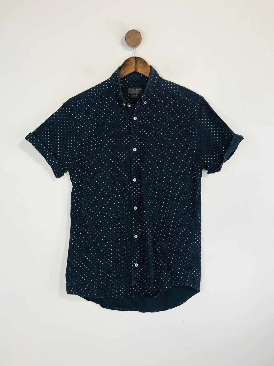 Zara Men's Polka Dot Short Sleeve Button-Up Shirt | M | Blue