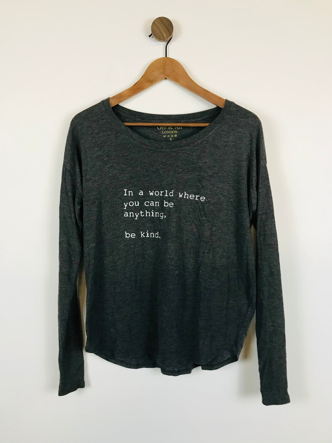 Om & Ah Women's Long Sleeve Graphic T-Shirt | S UK8 | Grey